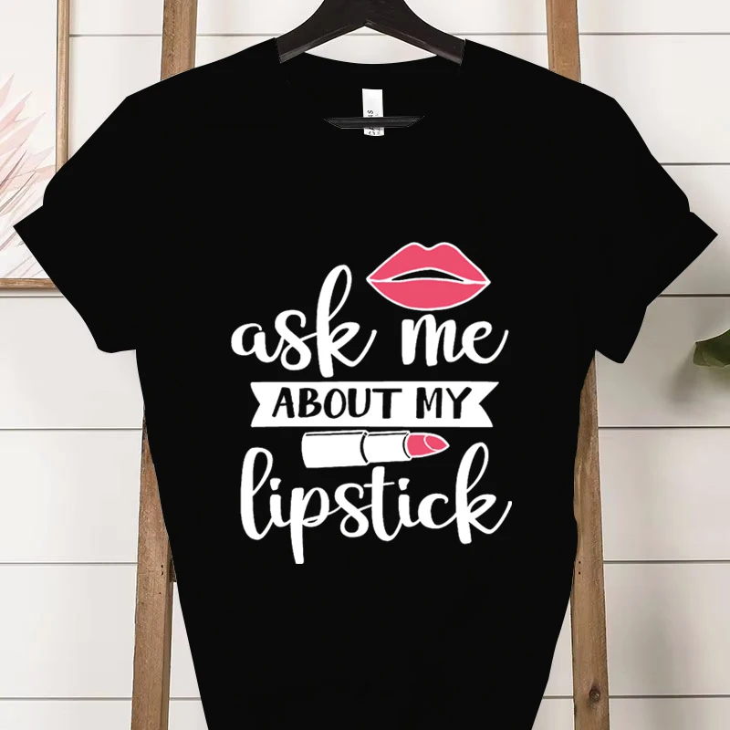 Fashion Lipstick Lips Print Women T-shirt Harajuku Short Sleeve Shirt 