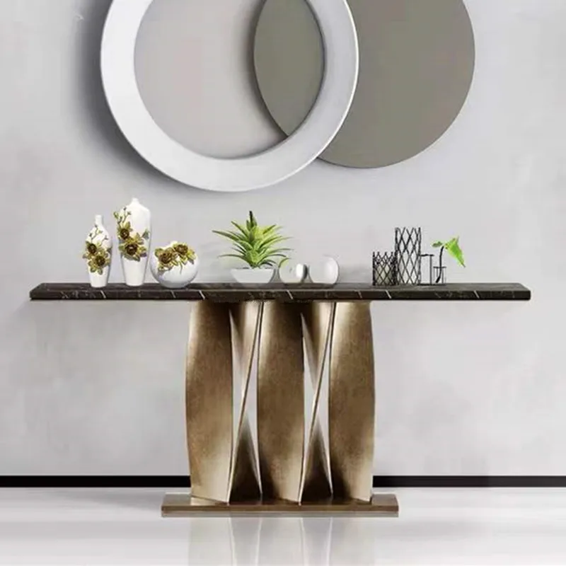 Marble Porch Table Entrance Foyer Wall Narrow Table Modern Simple Stainless Steel a Long Narrow Table Decoration Table