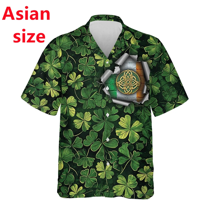 

2025 Men's St Patricks Day Shirt 3d Print Funny Green Clover Saint Pattys Day Shirts Short Sleeve Button Down Casual Men Shirt