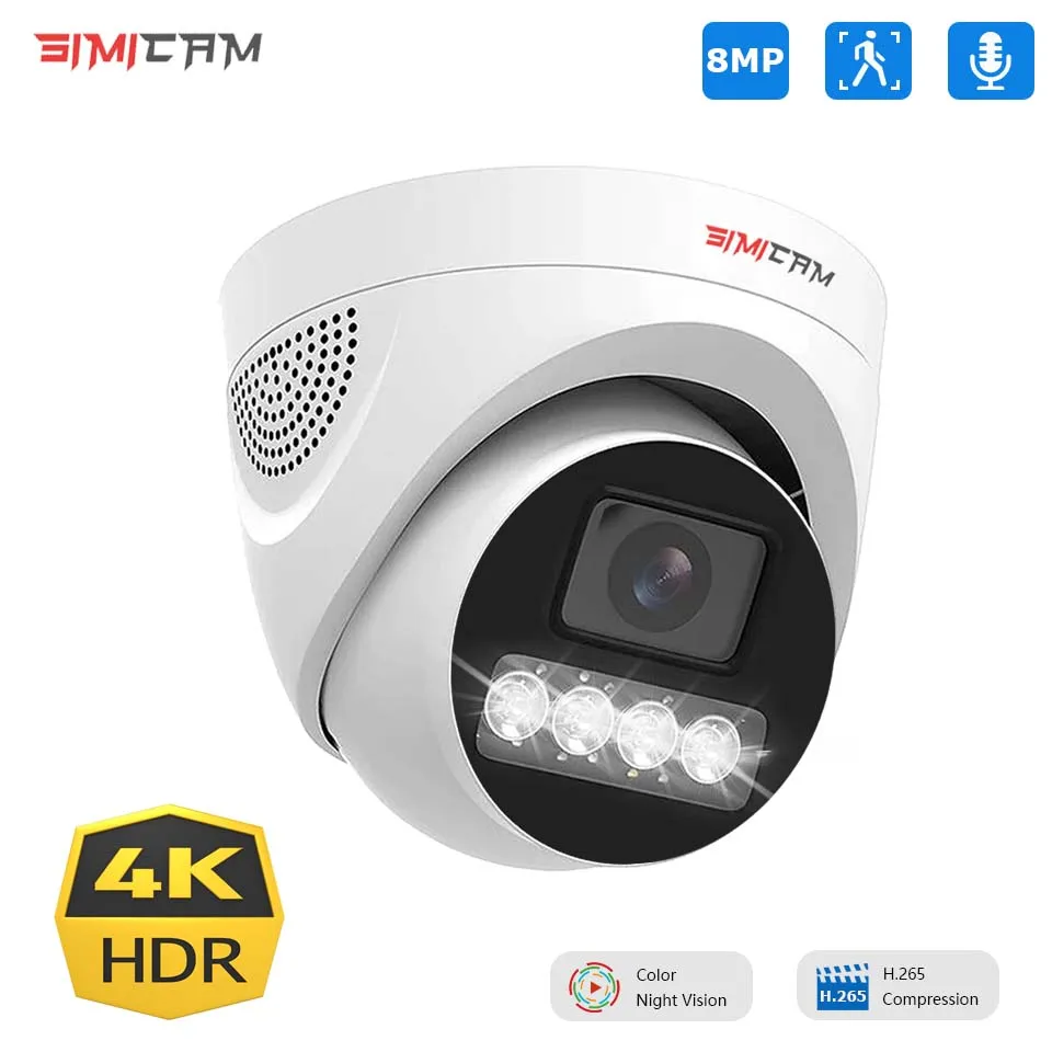 4K 8MP 5MP 4MP POE CCTV IP 감시 카메라 – Onvif H.265, 48V 오디오 돔 HD 컬러 야간 비디오 보안 카메라