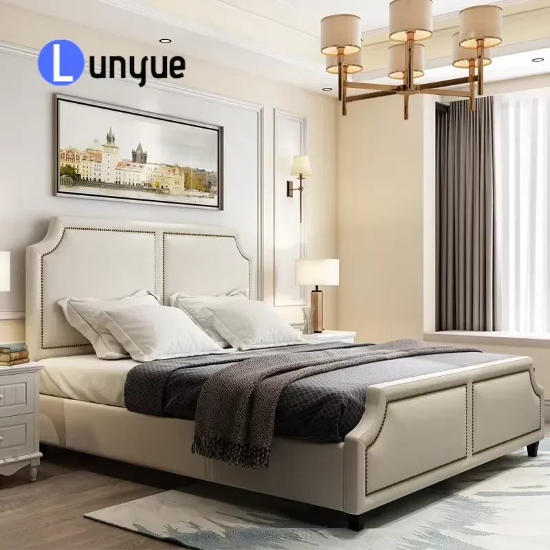 American Soft Bed Pine Frame Eco Friendly Cushioned Double Bed Nordic Modern Design Luxury Bedroom Furniture