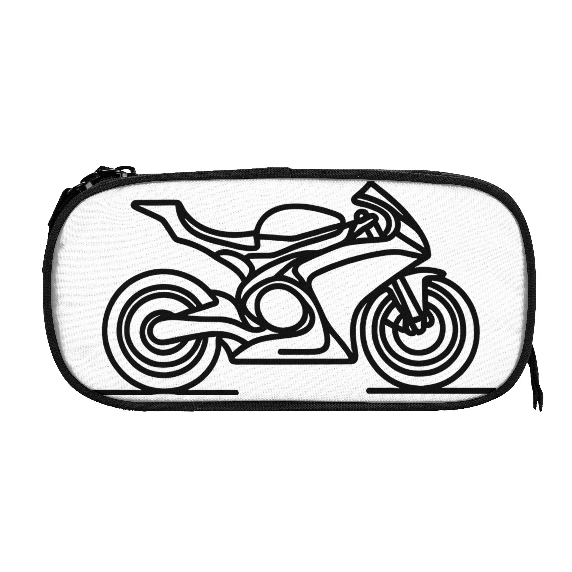 

1 piece Lightweight Minimalist White Line Sports Motorbike Pencil Case Student Pen Bag Motorcycle Line Art Office Pencil Pouch