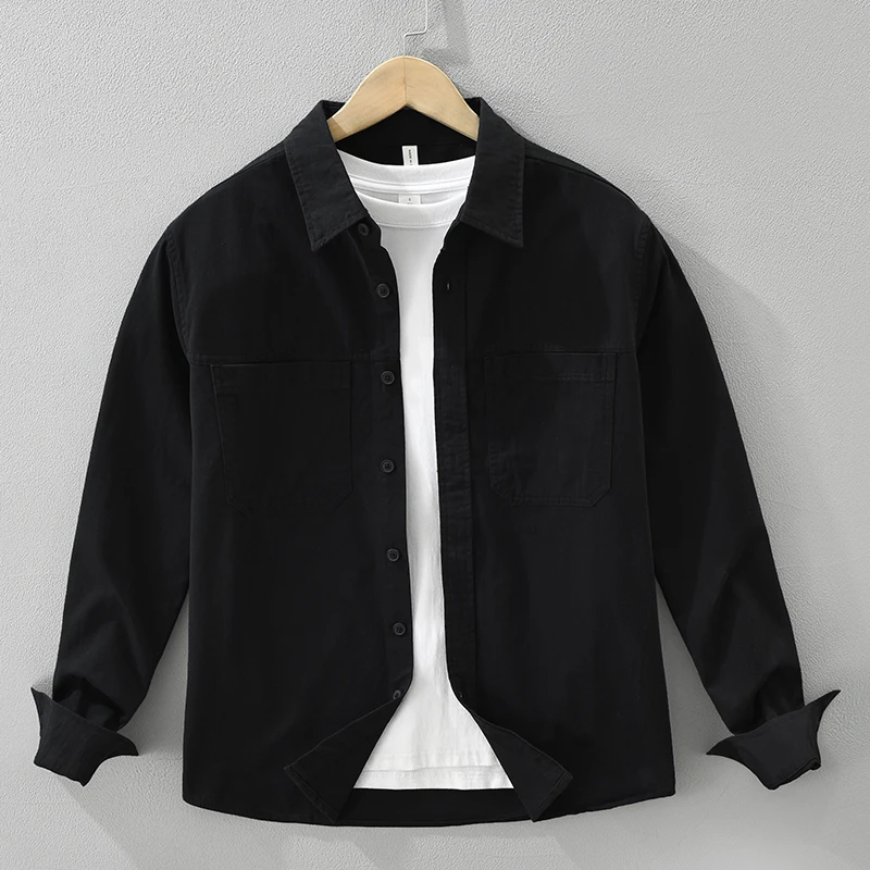 

Black Long Sleeve Shirt for Men Loose Solid Regular Shirts Oversize Fashion Men's Clothing 2025 Autumn New