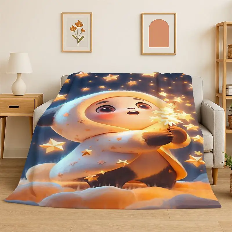 Cartoon Cute Panda China Animal Flannel Blanket Soft Throw Blanket for Bedroom Living Room Bed Travel Camping Picnic Nap Cover