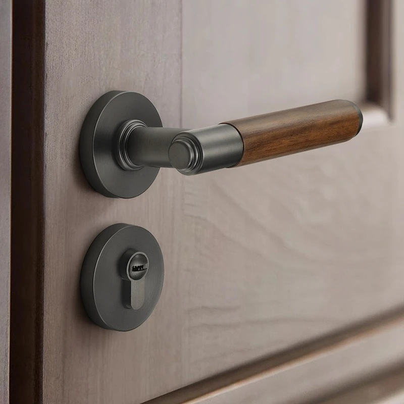American walnut bedroom lock indoor magnetic suction silent lock home retro room split door handle