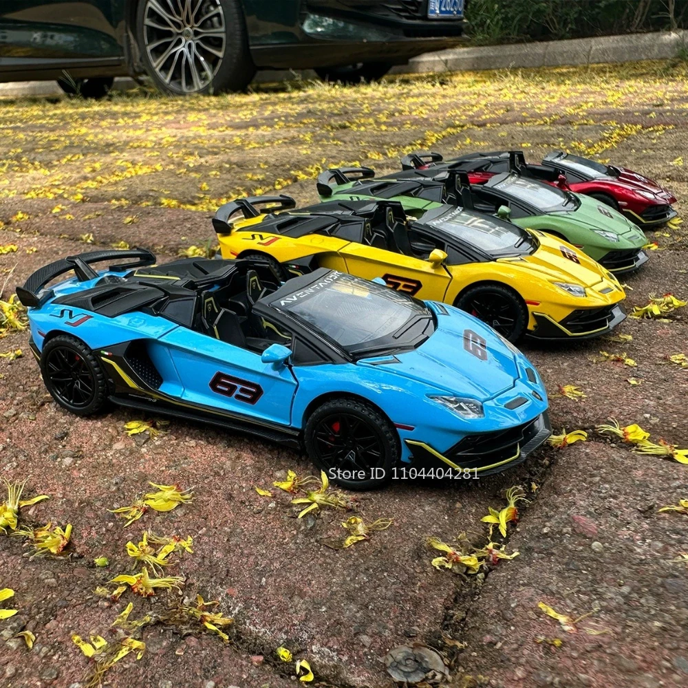 1:32 Schaal Lambor SVJ63 V12 GT Diecast Legering Auto Speelgoed Simulatie Model Lichte Muziek Deuren Geopend Miniatuur Voertuig Woondecoratie