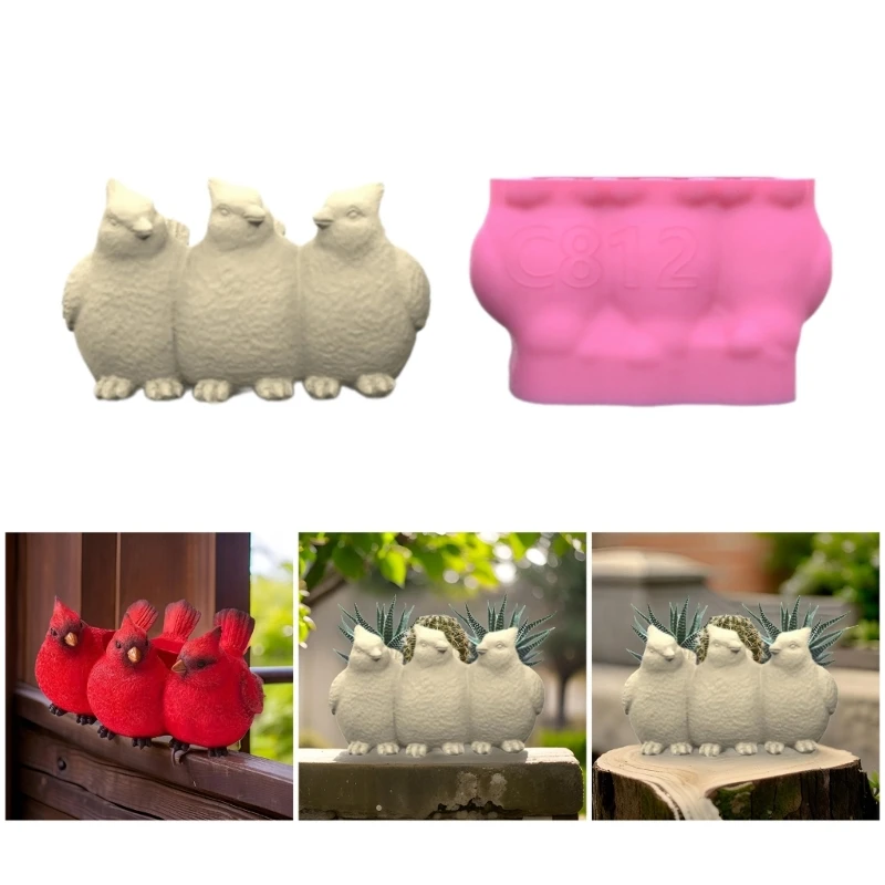 95AB Three Birds Cement Planter Silicone Mold Flexible Craft Tool for Home and Office Desk Garden Ornaments Decoration