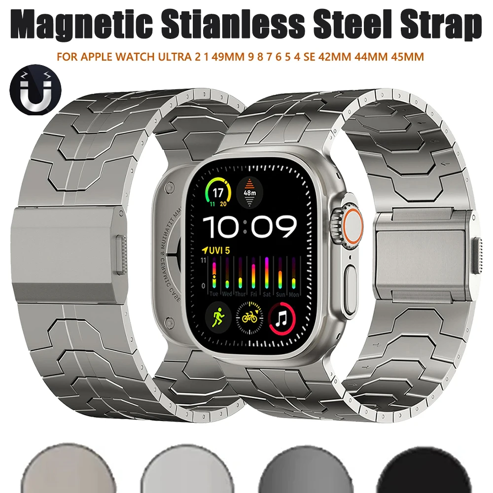 

Ремешок Магнитный титановый для Apple Watch Ultra Series 8 7 49 мм 45 мм 44 мм 42 мм, браслет с пряжкой из нержавеющей стали для iWatch 38 40 41 мм