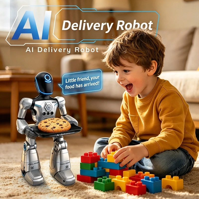 Smart Robot Toy for Kids Voice & Gesture Control Interactive RC Robot LED Lights Multi-Functional Food Delivery Programming
