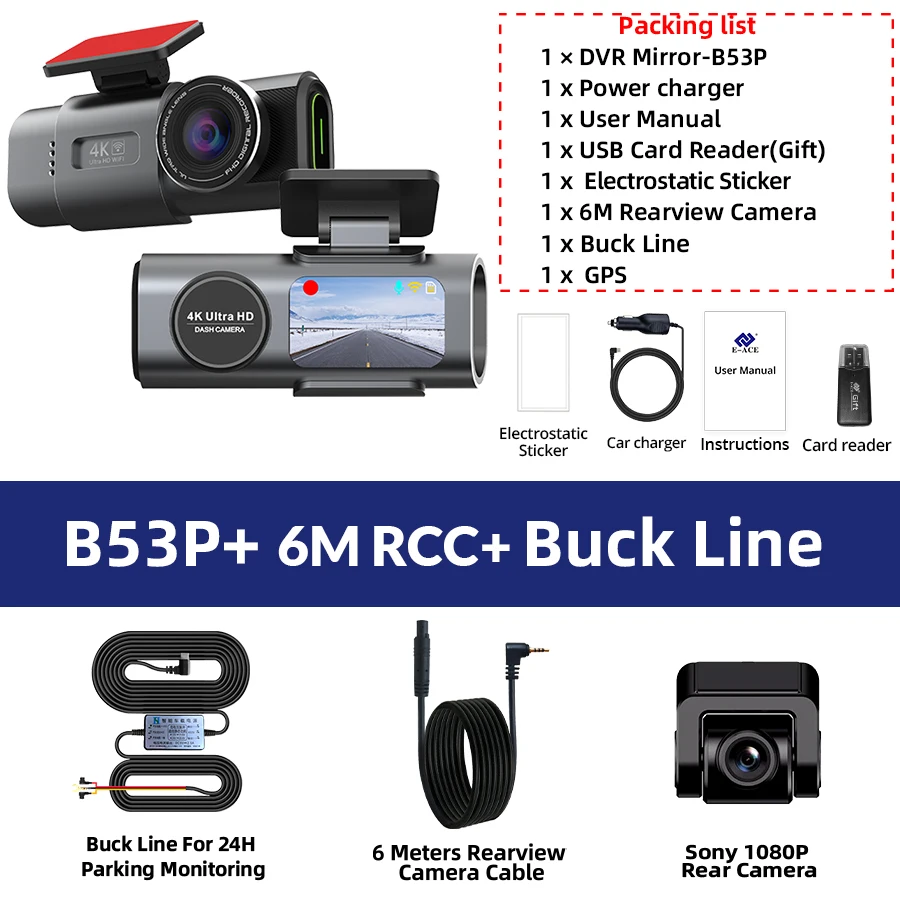 Dash Cam 4K GPS WIFI APP 24H Nachtsicht Mini Optional Hinten Objektiv Dashcam Auto DVR Video Recorder kamera Für Auto Black Box