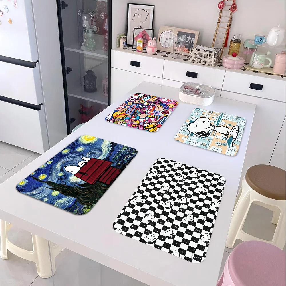 

Cartoon Dog-S_SnoopyS Kitchen Drainage Mat Retro Style Dish Drying Pads Absorbent Placemats Drainer Tableware Mats Accessories
