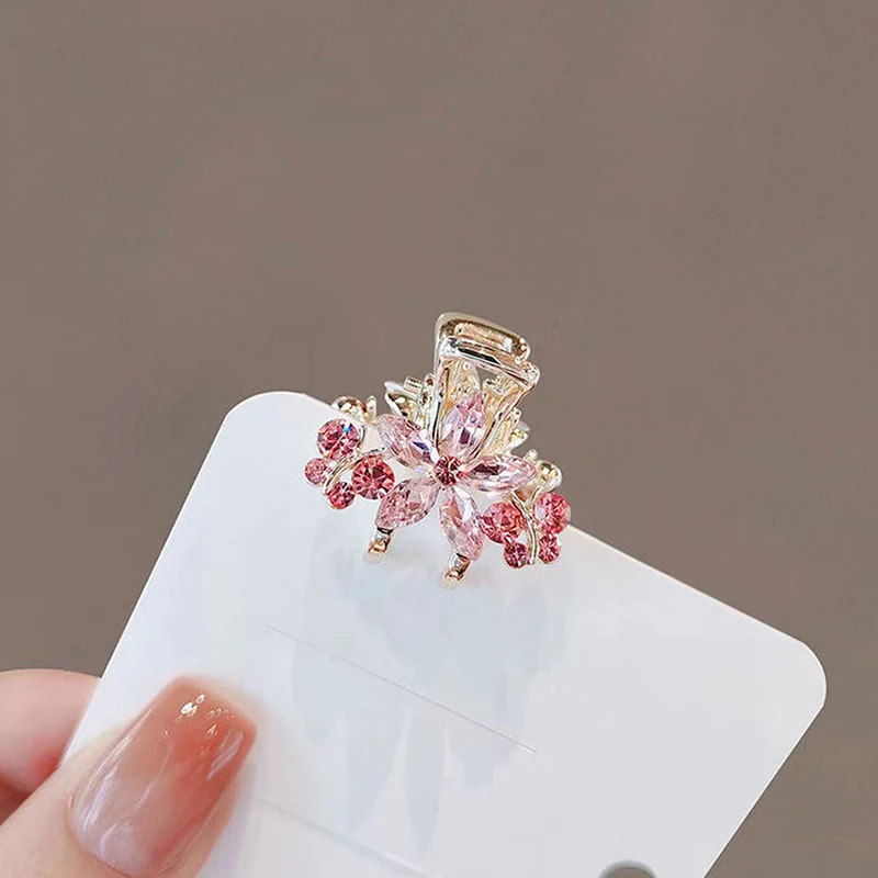 Fashion Mini Crab Metal Hair Clips Small Hair Accessories For Women Girl Pink Rhinestones Flower Bow Hair Pin Side Bangs Clip