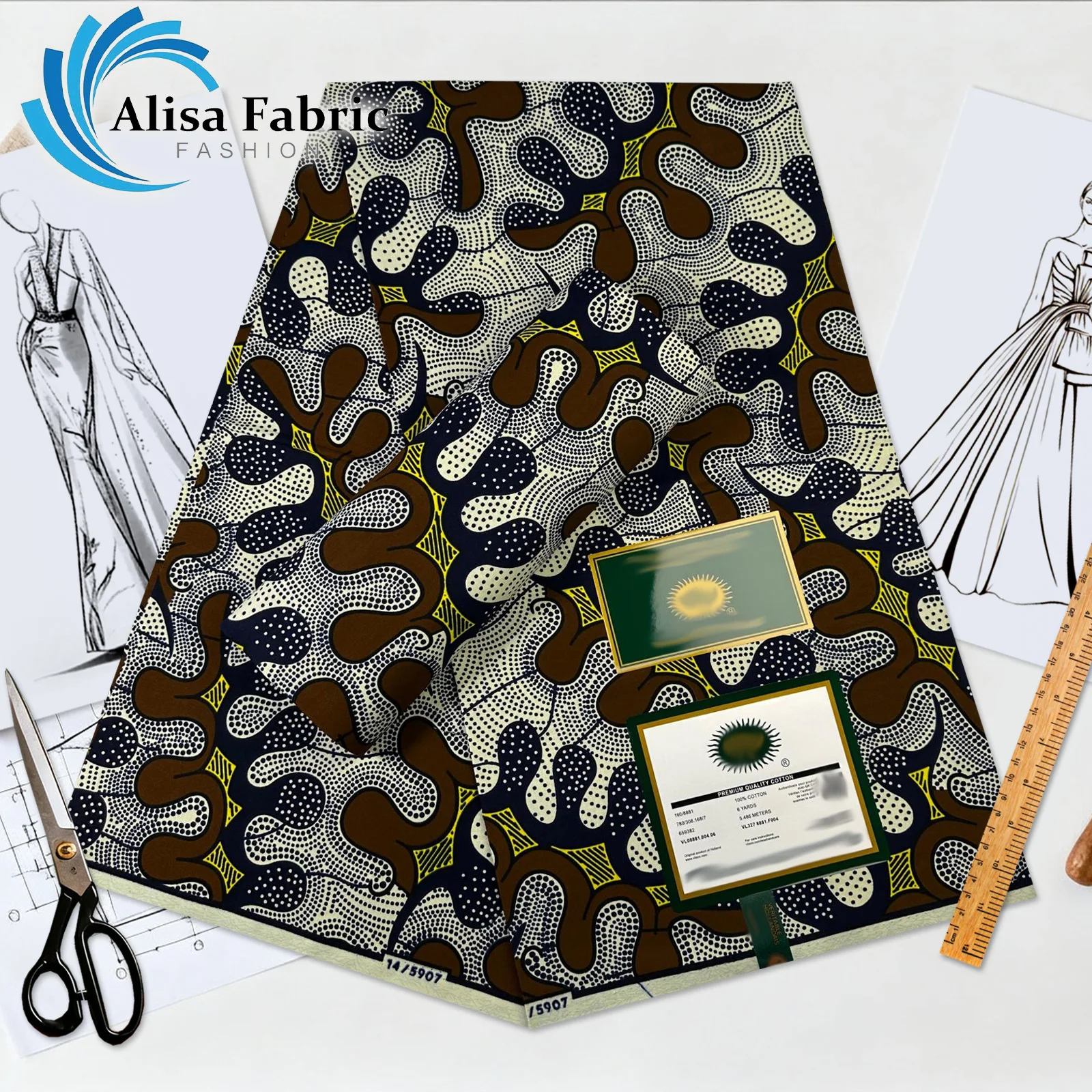 

Африканская хлопчатобумажная ткань, высокое качество, 6 ярдов, настоящая гарантированная нигерийская ткань для мужчин и женщин, 6 ярдов