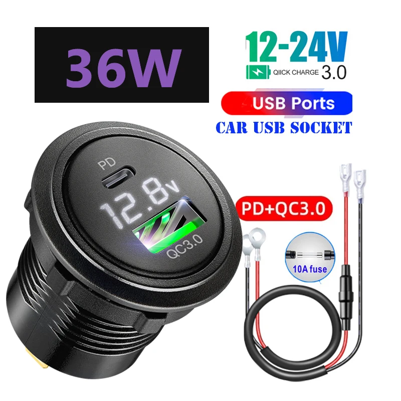 

12v car voltmeter Dual USB Cigarette Lighter Socket Quick Charge Adapter for12/24V Car Accessories