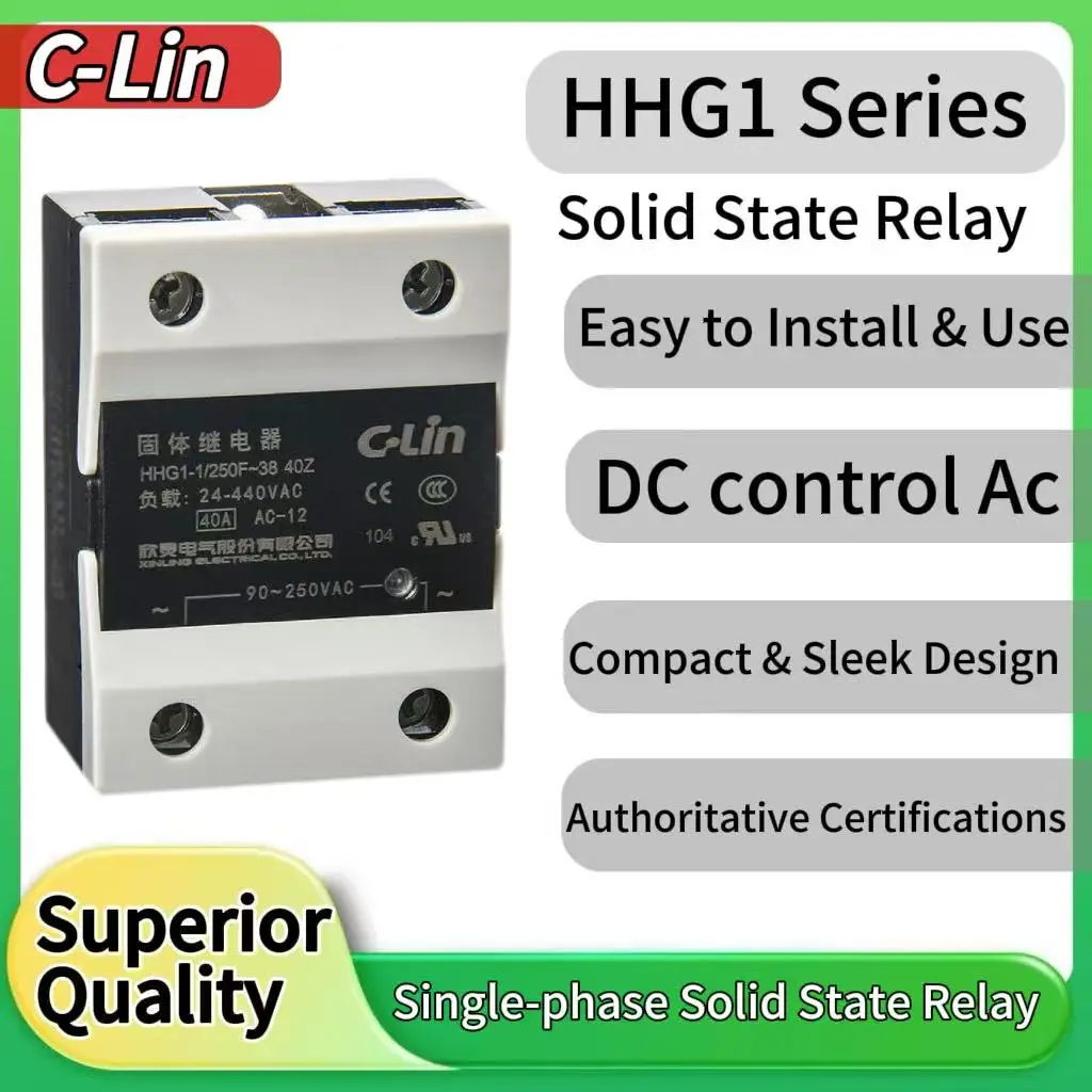 

C-Lin HHG1-1/032F-38 40A Однофазное твердотельное реле DC-AC, вход 3-32В DC, выход 24-440В AC