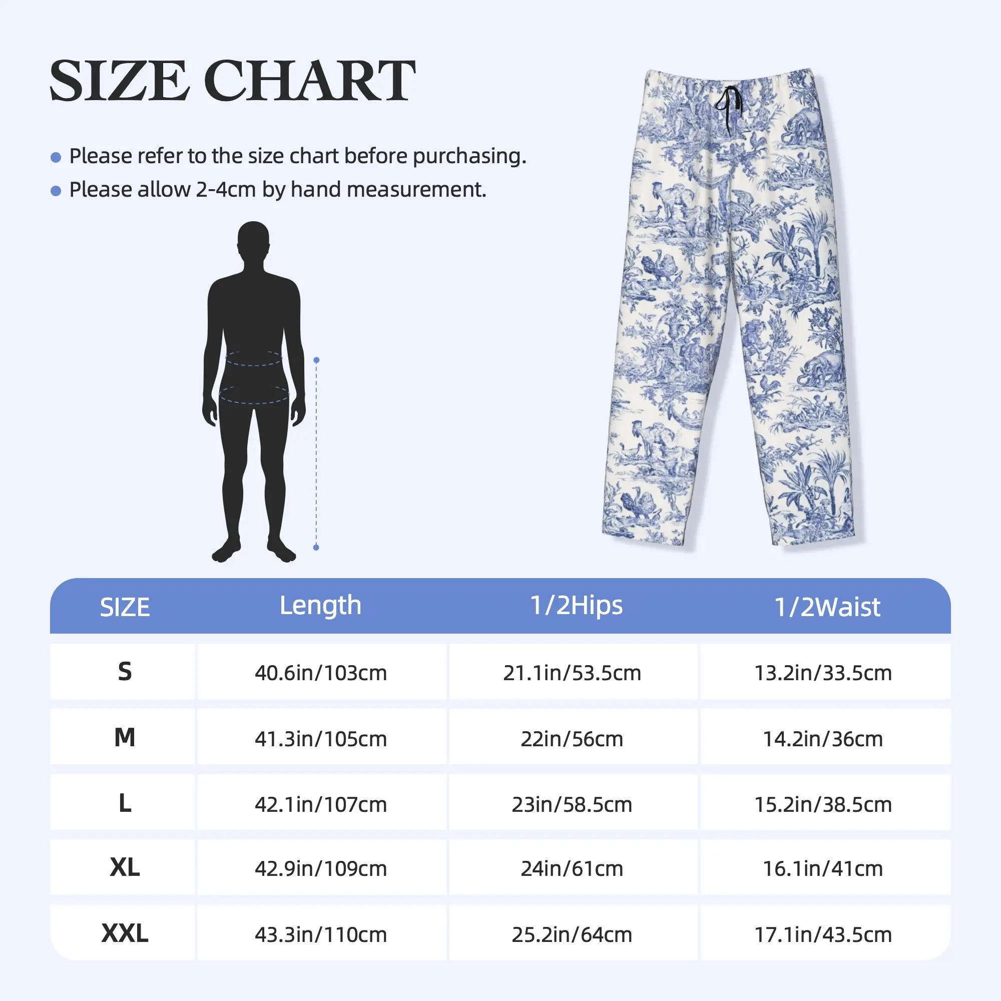 Custom Print Men Navy Blue Toile De Jouy Pajama Pants French Countryside Floral Sleepwear Sleep Lounge Bottoms with Pockets view 5