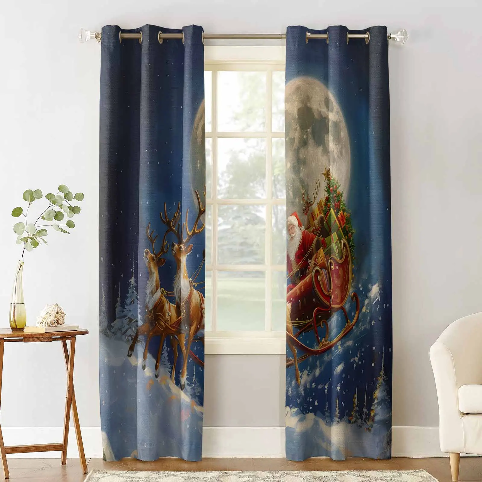 Christmas Santa Claus Elk Gift Moon Blackout Curtains For Living Room Bedroom Window Treatment Blinds Drapes