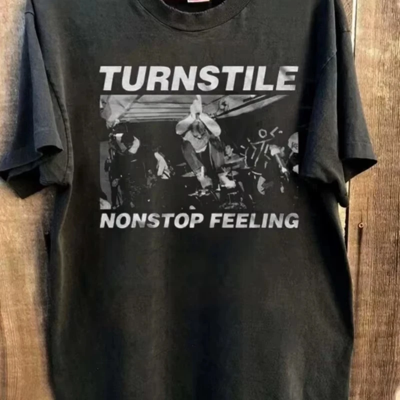 

2025 Summer Fashion New American Retro Turnstile Neutral Black T-shirt Unisex Retro Fashion Men's and Women's Street Wear