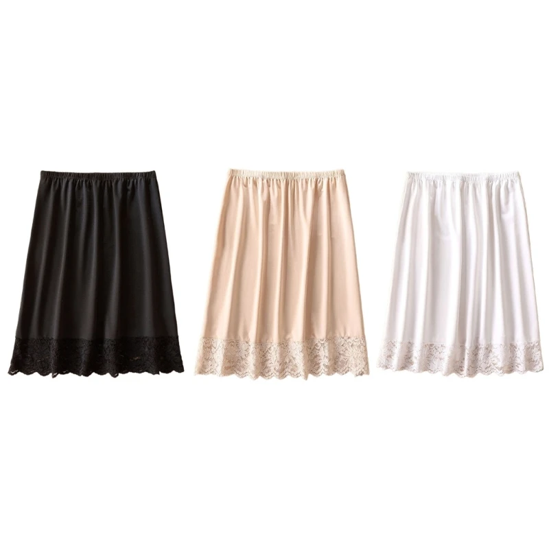 ผู้หญิงกระโปรง Petticoat Lace Trim ยาวเข่า Midi กระโปรงภายใต้ชุด Dropship