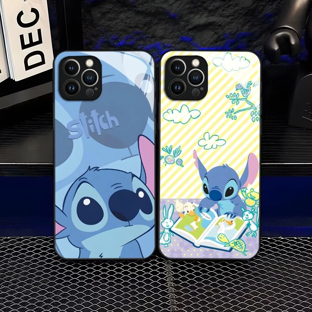 Disney L-Lilo Stitch Phone Case for iPhone 14 Pro Max 15 Pro 12 11 13 Mini X XR XS 8 7 6 Plus SE Tempered Glass Back Cover