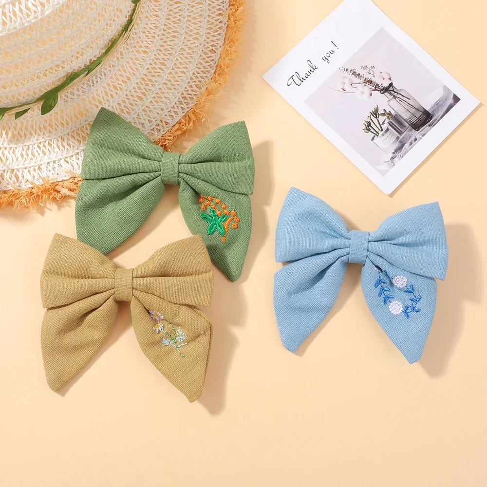 5 unids/set elegante bordado Floral lazos Clip de pelo moda hecha a mano horquilla de algodón para mujeres niñas niños accesorios para el cabello regalos