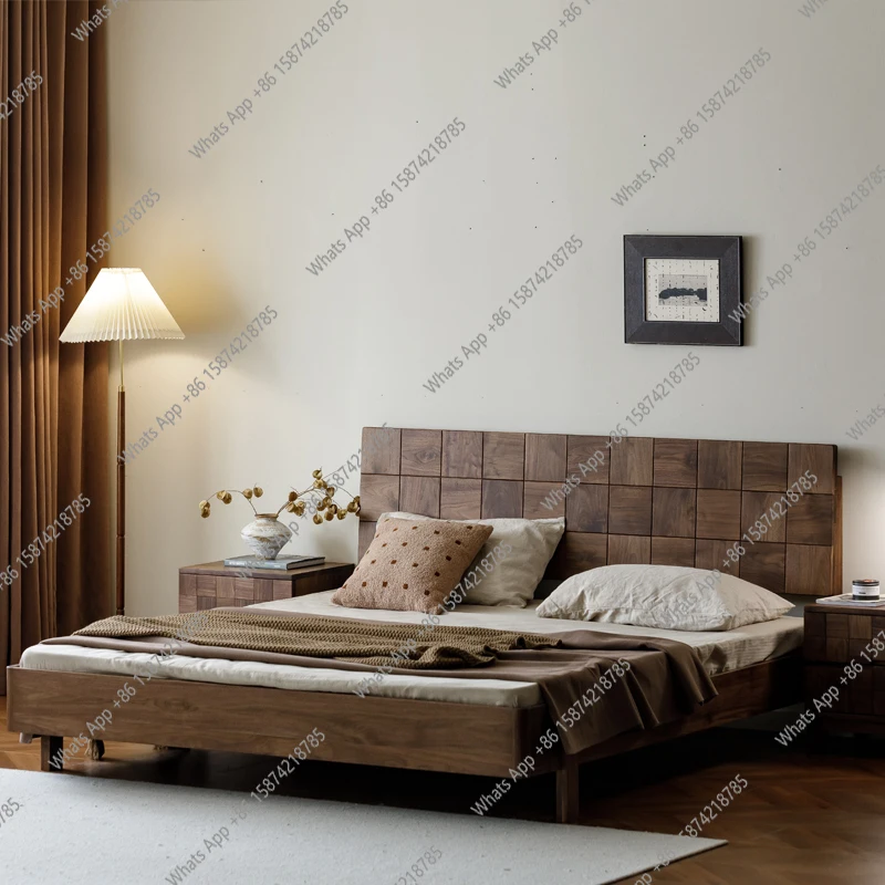 

North American black walnut bed All solid wood log bed 1.8 meters Double simple master bedroom Modern simple Chinese minimalist