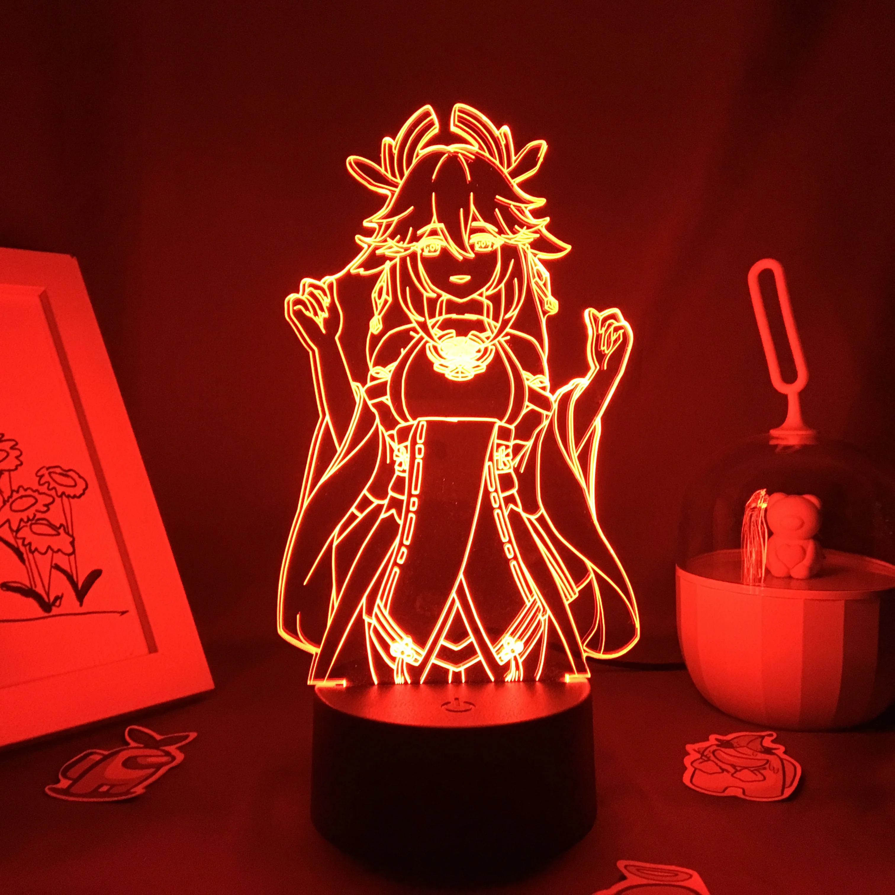 Game Genshin Impact Yae Miko Figure Stand 3d Led Lamp For Kids Bedroom Decor Birthday Gift Acrylic Table 7/16color night light