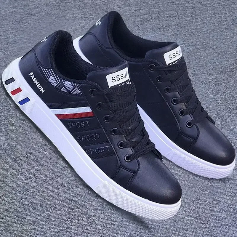 Casual Men Flats Sneakers Lightweight Pu Leather Breathable Skateboarding Shoe Mens White Sports Tenis Shoes Zapatillas Hombre