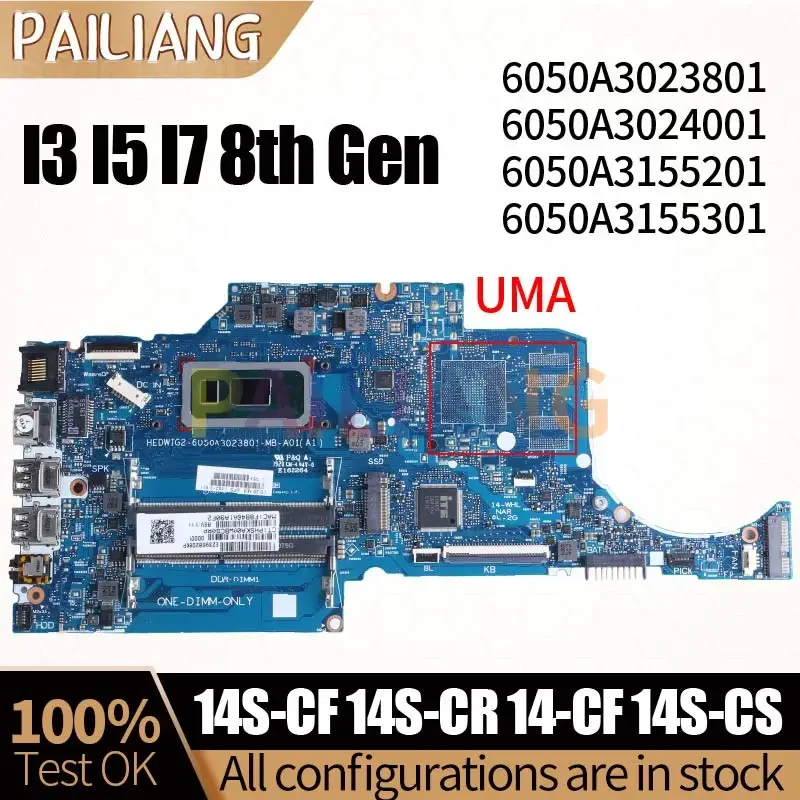 I3 I5 I7 For HP 14S-CF 14S-CR 14-CF Laptop Motherboard 6050A3023801 6050A3024001 6050A3155201 6050A3155301 Nothbook Mainboard