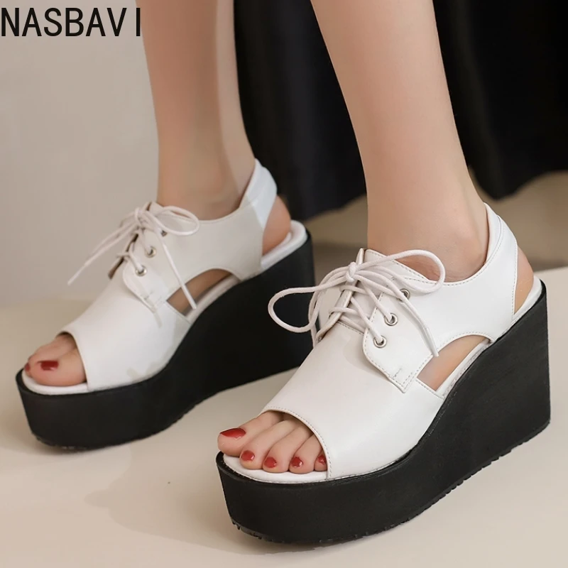 

Summer Women's Sandals New Wedge Heel Thick Bottom Sandal for Girls Korean Platform Pink White Black Flip Flops Party Shoes