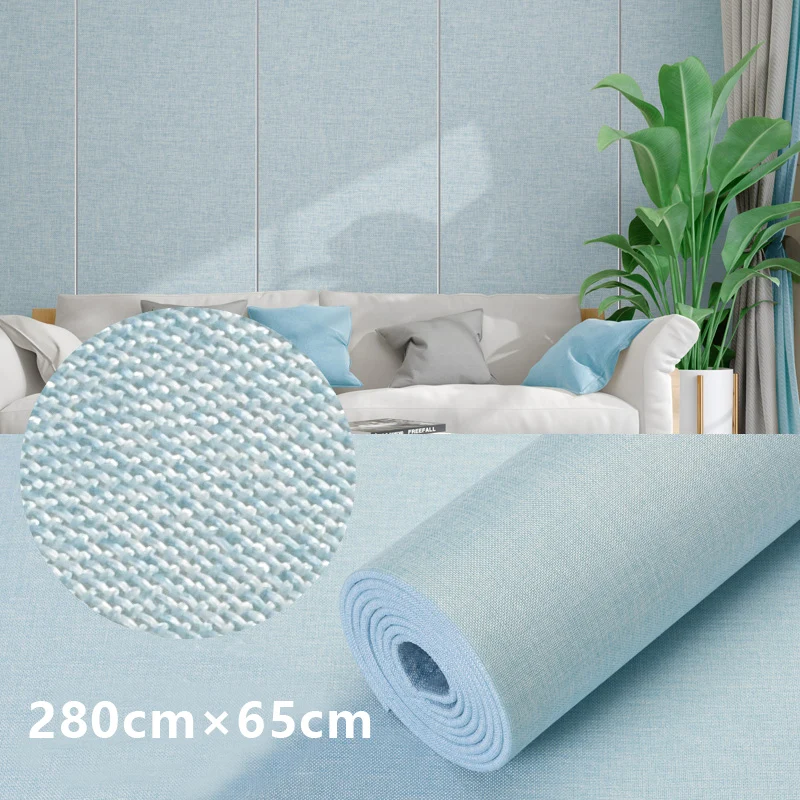 

2PCS Self-adhesive Linen Wall Cloth Soft Wallpaper Anti-collision Wall Click High-grade Solid Color Home Decoration Wall Sticker