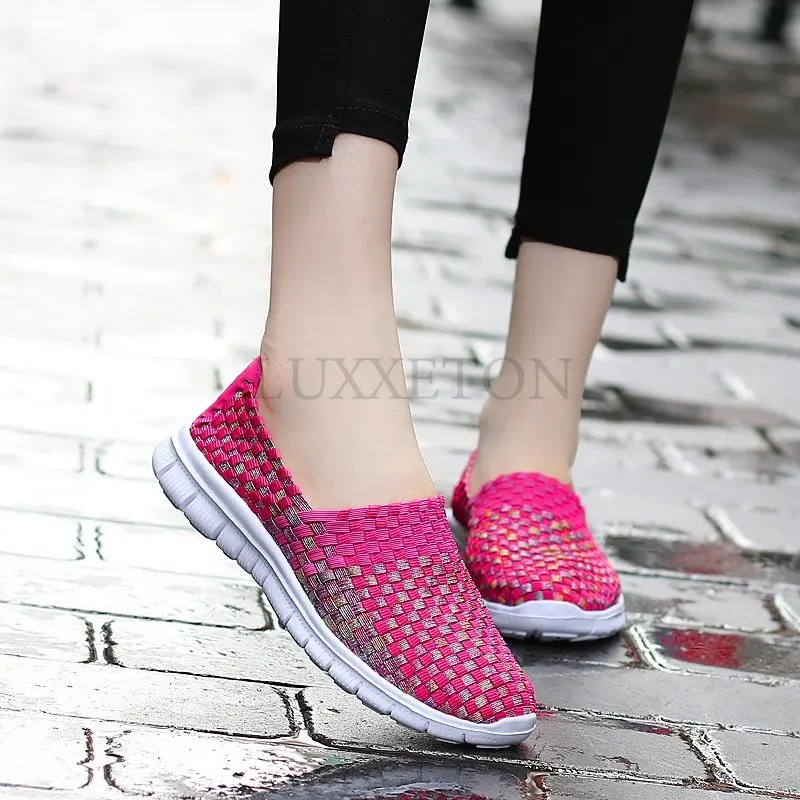 Handmade Woven Shoes Women Casual Shoes Slip On Breathable Flat Sneakers Spring Autumn Women Flats Loafers