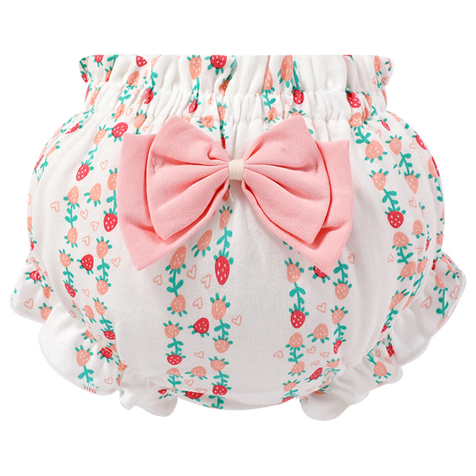 Toddler Baby Girls 4Pcs Cotton Bloomers Cute Print Ruffle Bow Diaper Covers Assorted Summer Breathable Underwear Panties Briefs