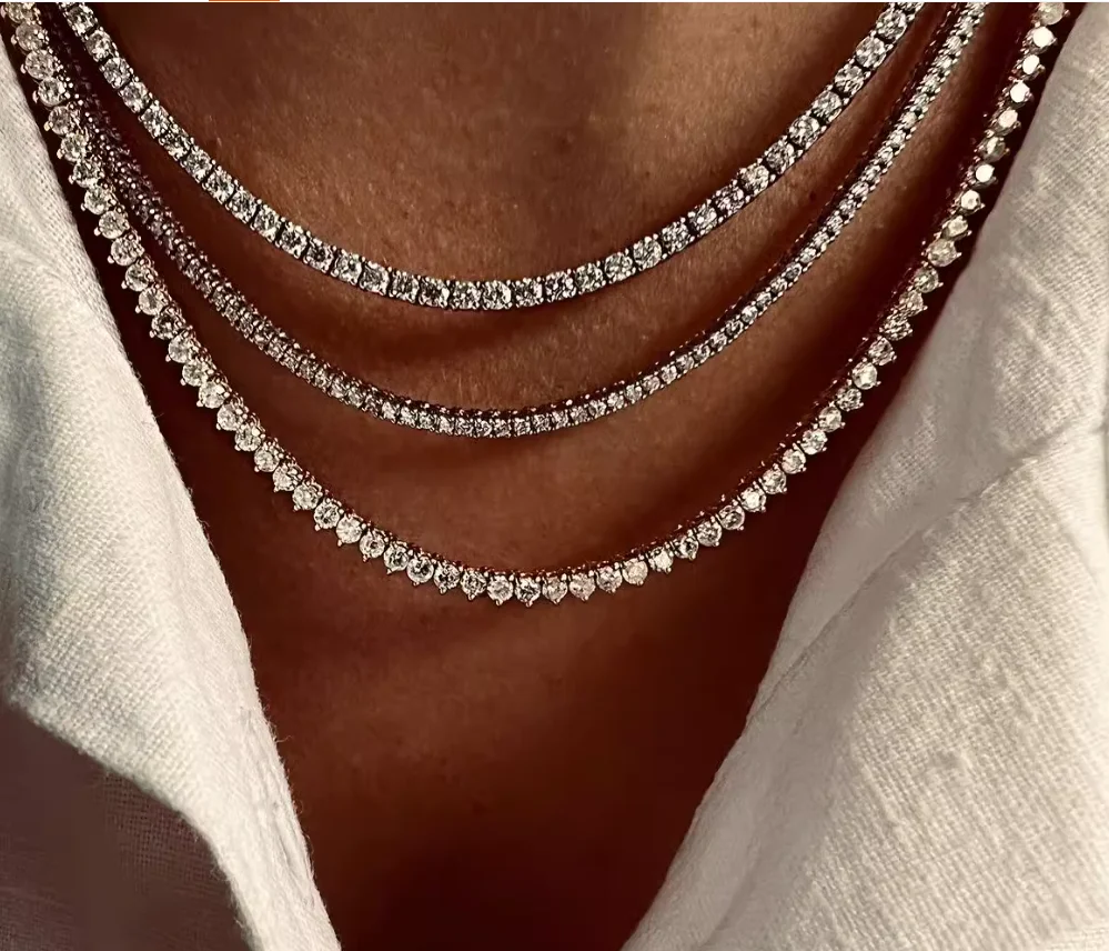 Preço de fábrica atacado hiphop jóias da moda 925 prata esterlina gelo gra vvs diamante 3mm moissanite tênis colar corrente