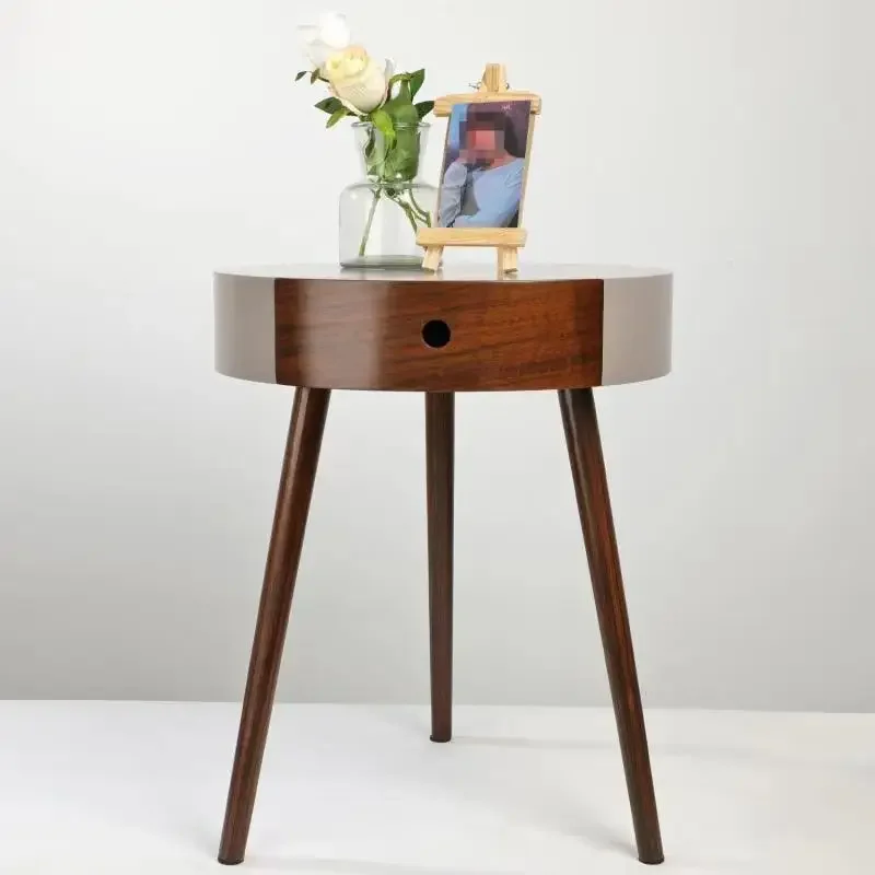 Sofa Side Table Wooden Bedside Tables Round Coffee Desk Living Room Small Nightstand Single-drawer Corner Desks New Arrivals