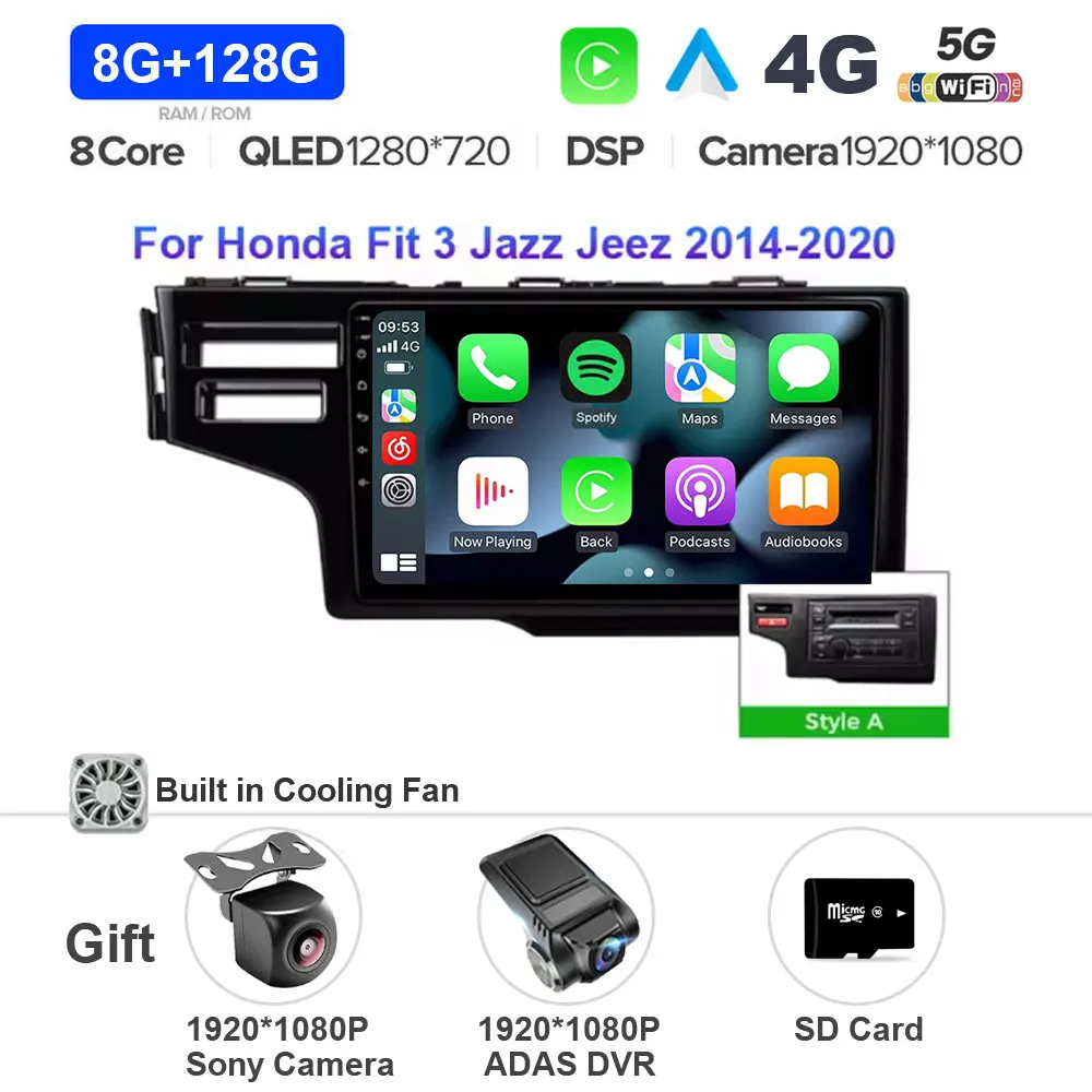 Android 15 autoradio voor Honda Jazz 3 2015 - 2020 Fit 3 GP GK 2013 - 2020 Carplay Auto GPS Navigatie Multimedia Speler 4G WIFI - afbeelding 1