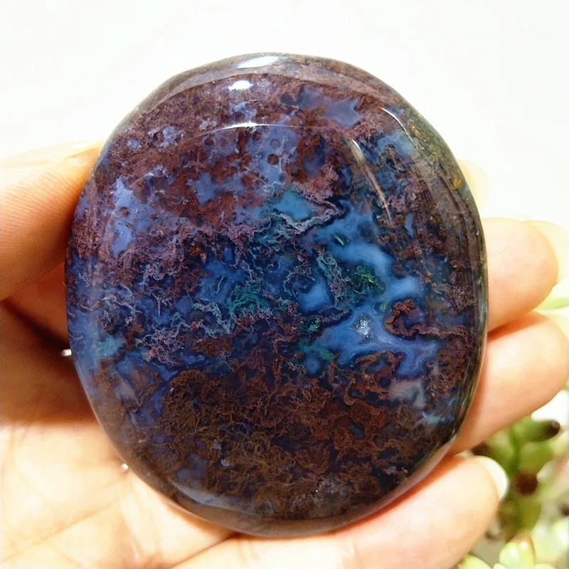 Natural Stone Moss Agate Crystal Palm Plaything Material Spiritual Meditation Reiki Healing Feng Shui Room Decoration