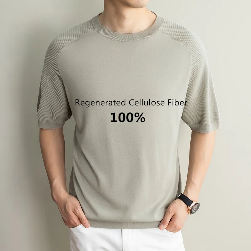 

Good 100% Regenerated Cellulose Fiber Knitwear 2026 Summer Thin Casual Knitting Tops Short Sleeve Silk Fiber Cooling Knit shirts