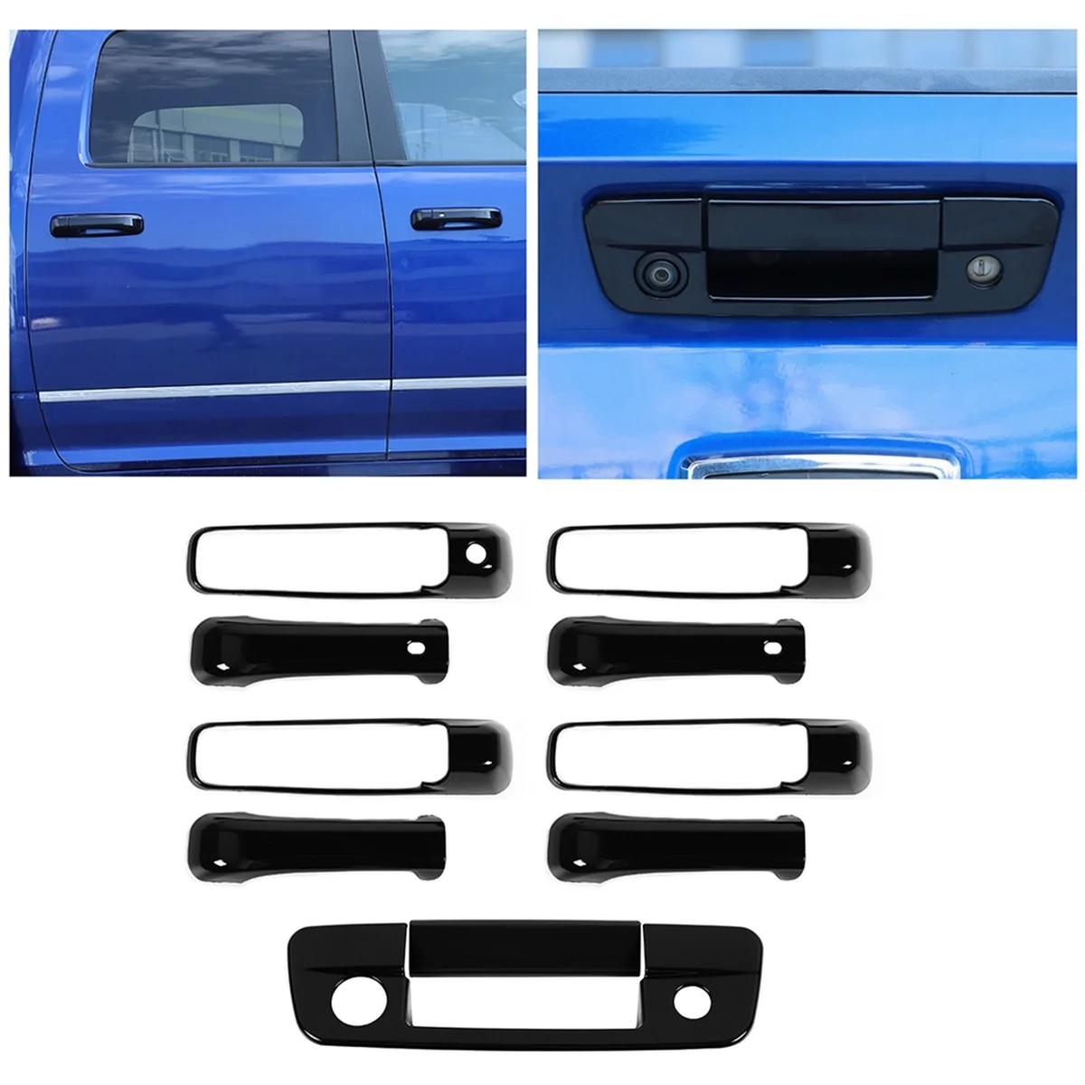 For Dodge Ram 1500 2500 3500 2009-2018 Exterior Door Handle Cover + Tailgate Door Handle Cover Trim Accessories, Black