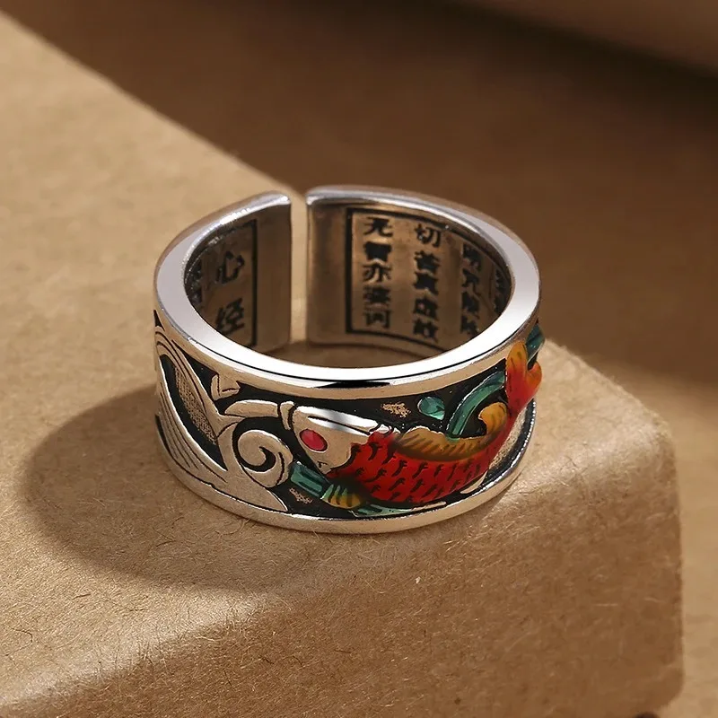 New Retro Ethnic Style Enamel Carp Ring Female Personality Opening Adjustable Fashion All-match Jewelry