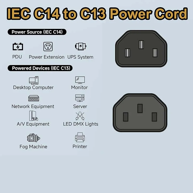 IEC C14 to C13 UPS Power Extension Cord 5M/3M/1.5M IEC C13 to C14 Power Extension Cable for PC Computer Monitor PDU DMX DJ