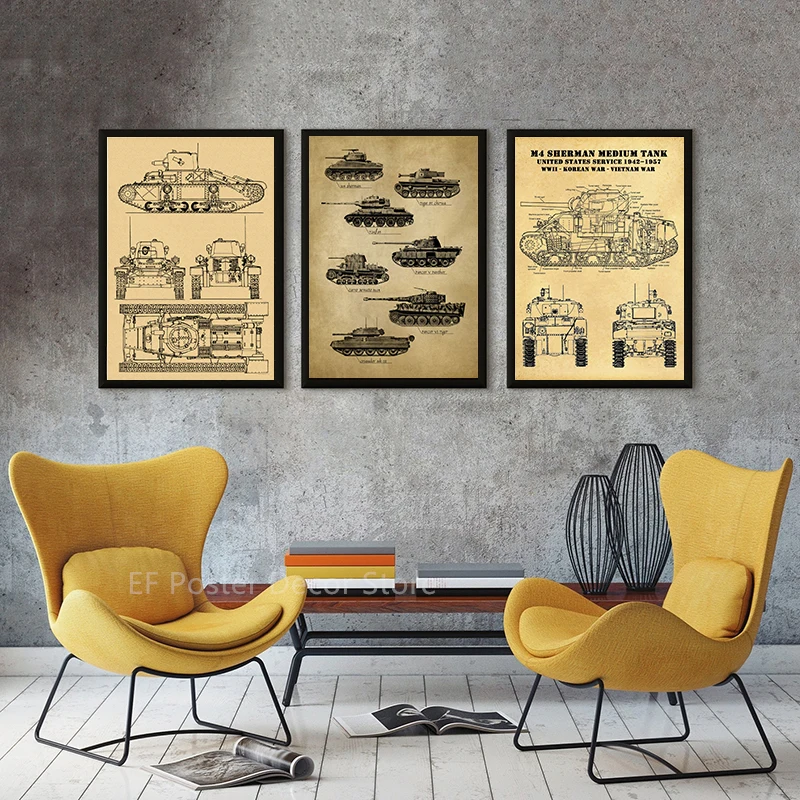 WW2 Tank Poster World War II Tank Encyclopedia Kraft Paper Prints Posters Vintage Home Room Art Wall Decor Arms Retro Painting