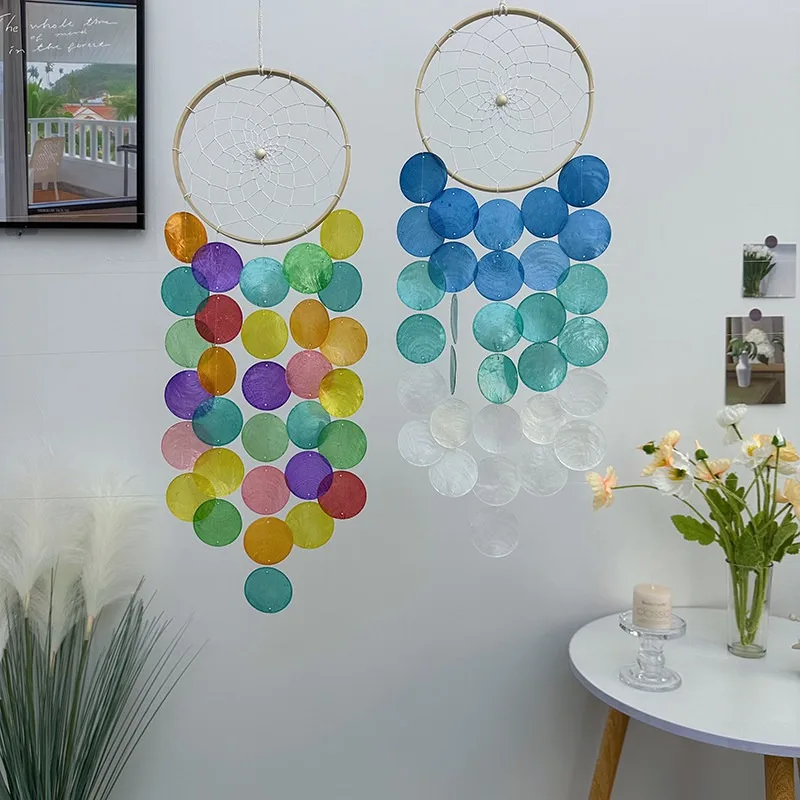 Colorful Shell Dreamcatcher Wind Chime Hanging Pendant Fritillary Shell Ornament for Wall Windowsill Home Decoration