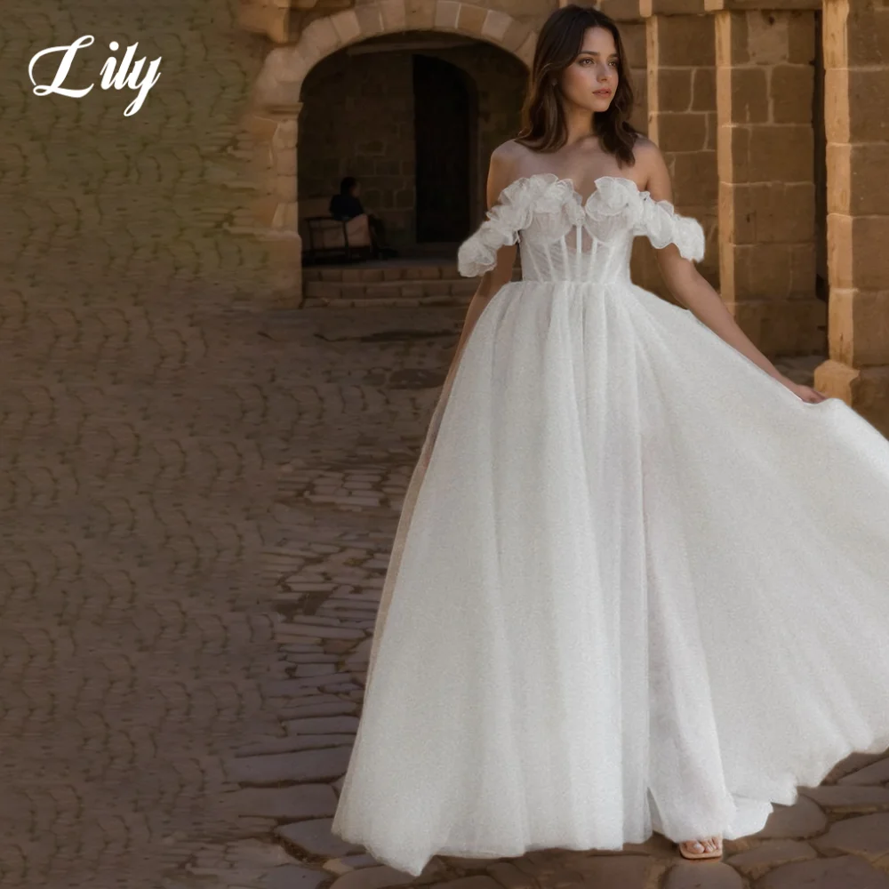 

Lily White Elegant Wedding Dress Flower Type Backless Wedding Gown with Straps A-Line Trailing Bridal Dress for Woman Customized