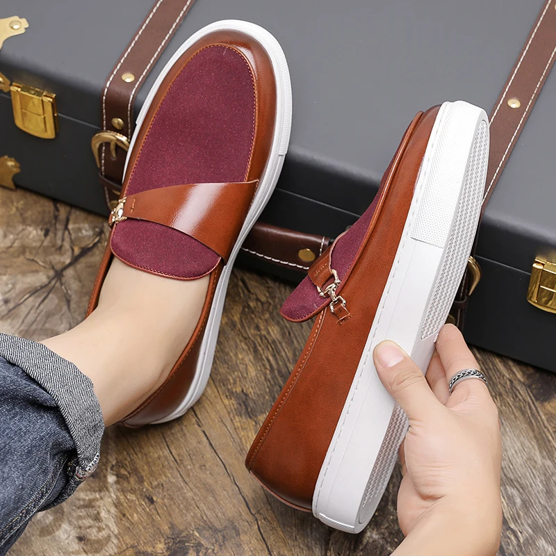 Men Fashion Loafers Shoes PU Splicing Flat Bottom Comfortable Non Slip Breathable Business Casual Men Shoes Large Size 38-48