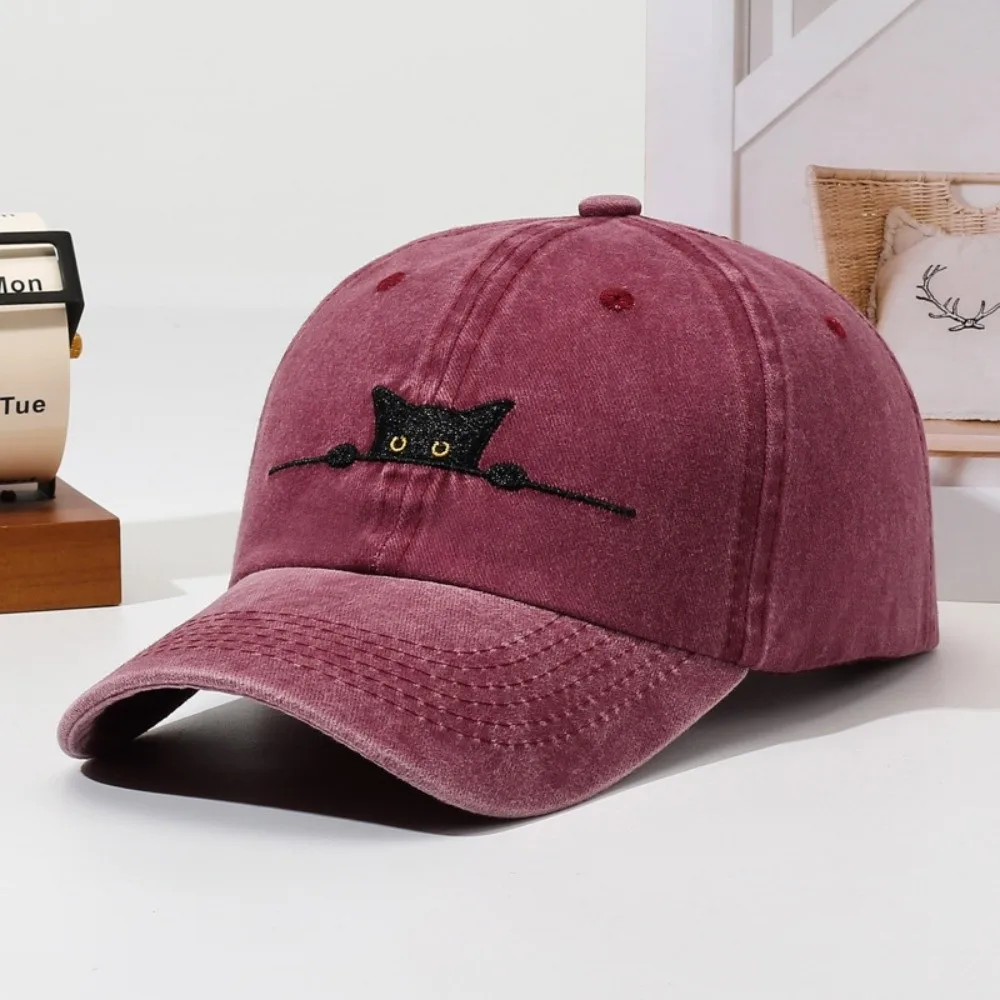 

Fashion Cartoon Cat Embroidery Baseball Cap Washed Cotton Adjustable Peaked Cap Visor Baseball Hats For Man Women