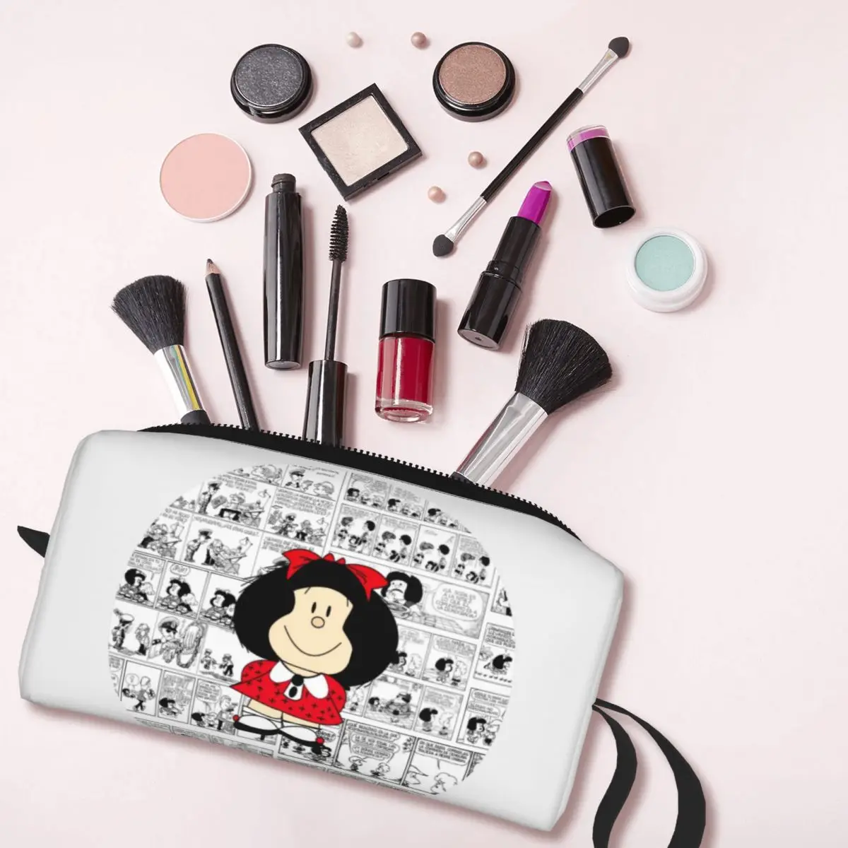 Custom Mafalda Quino Comics Travel Cosmetic Bag Women Makeup Toiletry Organizer Lady Beauty Storage  Bags Dopp Kit Case Box