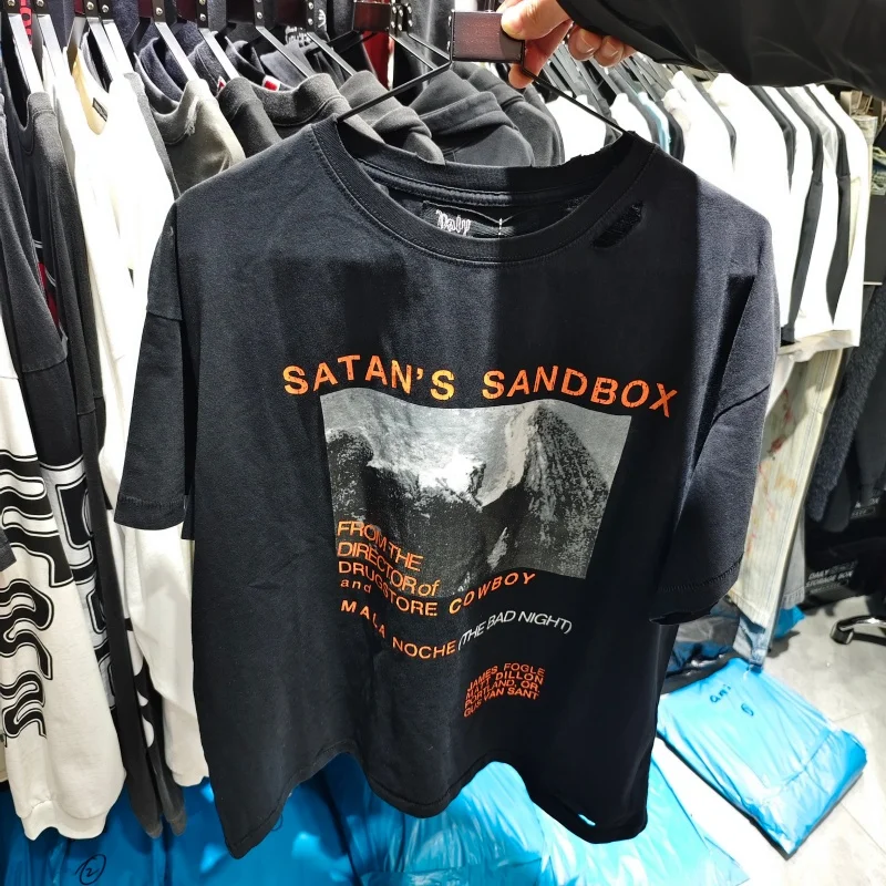 

Мужская винтажная футболка Paly с рисунком потертостей - черная уличная одежда большого размера, повседневная одежда с короткими рукавами