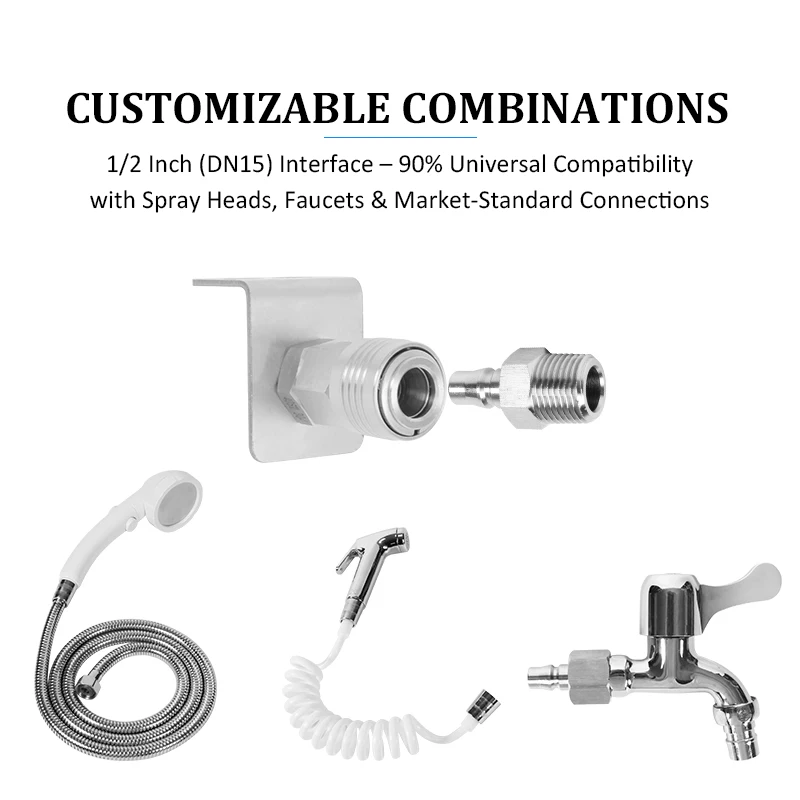 1/2 بوصة الداخلية الخارجية الأسنان الذكور/الإناث الفولاذ المقاوم للصدأ موصل سريع لرؤوس الدش في الهواء الطلق الحنفيات رذاذ الفوهات