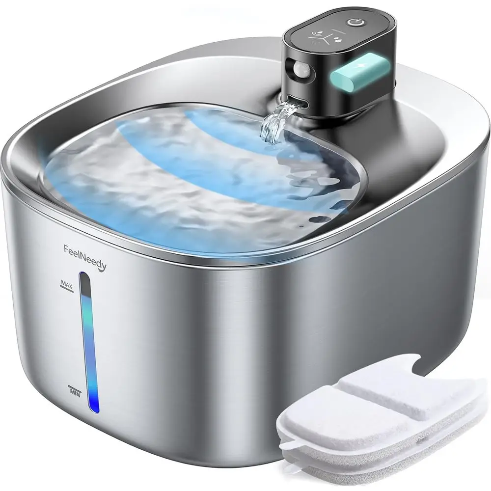 

Battery-Powered Stainless Steel Pet Water Fountain, 4L/135oz Capacity, Ultra Quiet with 2 Filters